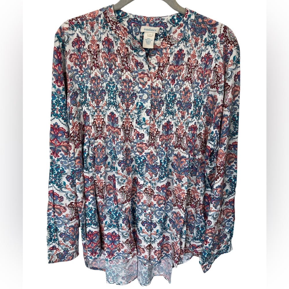 Sundance Blouse Size Large 100% Rayon Paisley.